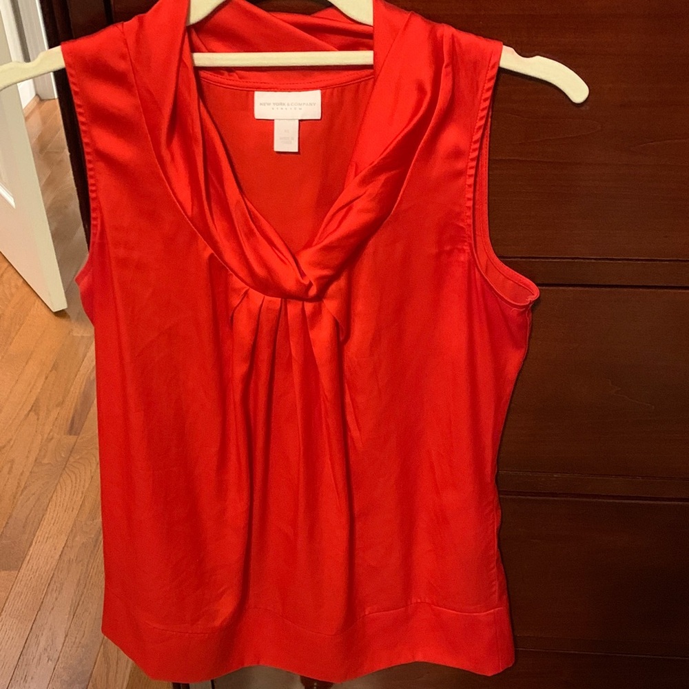 New York & Company Vibrant Red Cowl Neck Blouse